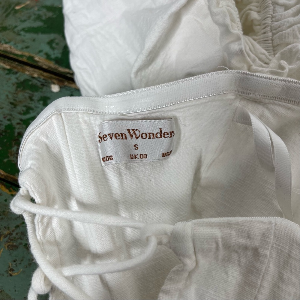 SEVEN Wonders Ivory Puff Sleeve Off Shoulder Cotton Tie Corset Crop Top Sz S - Picture 14 of 16